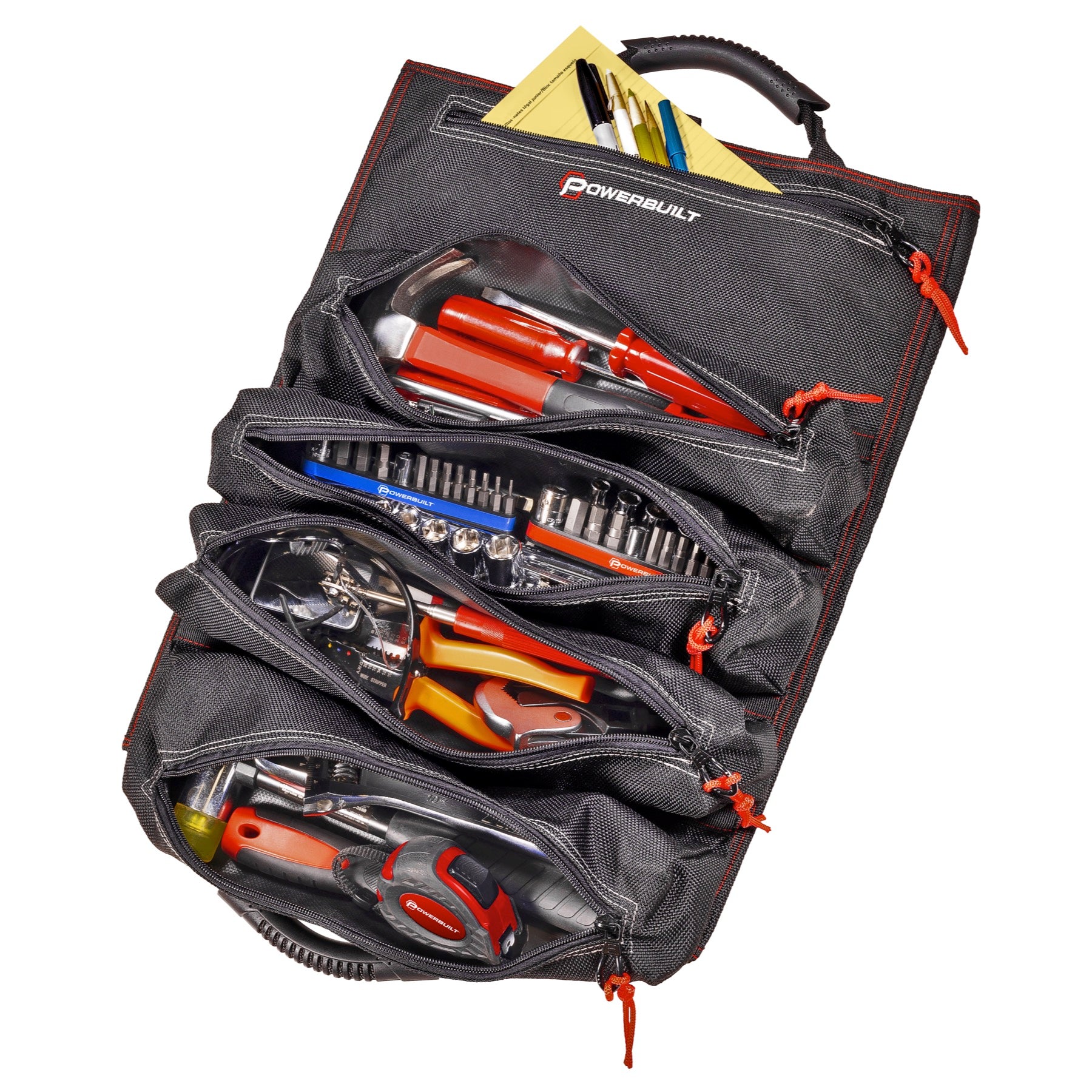 Tool Roll Up Bag Canvas with 6 Zipper Pockets Large Capacity Tools