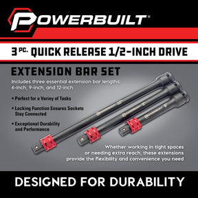 3 Piece Quick Release 1/2-Inch Drive Extension Bar Set