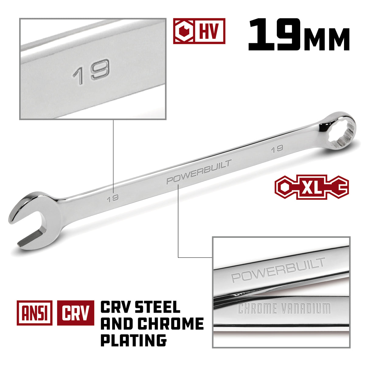 19 MM Fully Polished Long Pattern Metric Combination Wrench