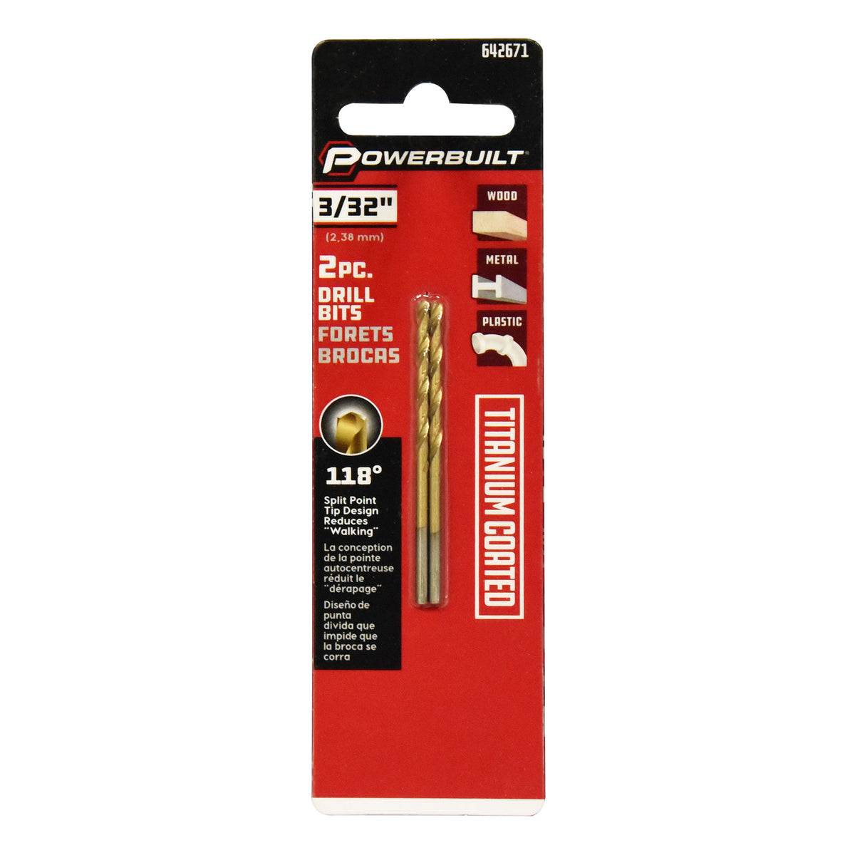 Powerbuilt 3/32" Titanium Drill Bit (2Pk) - 642671