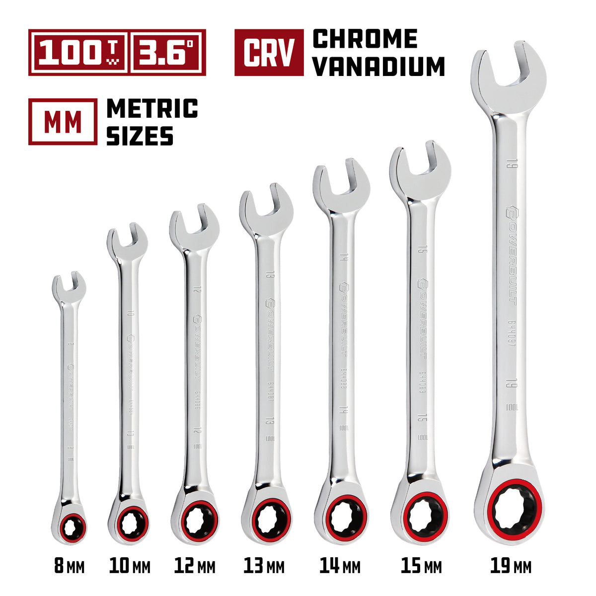 7 Piece Metric 100 Tooth Ratcheting Wrench Set