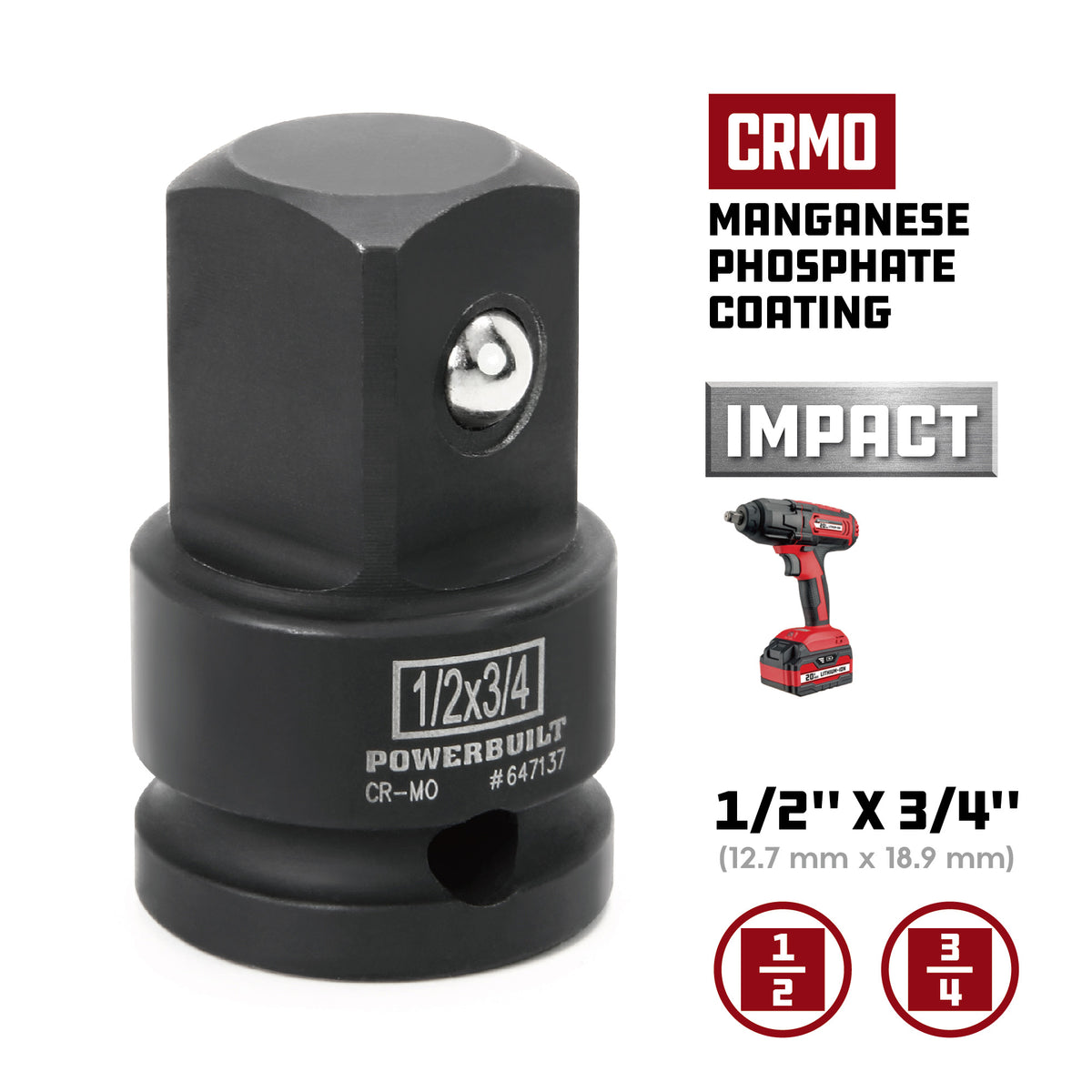 Powerbuilt 1/2 in. Drive (F) x 3/4 in. Drive (M) Impact Adapter - 647137