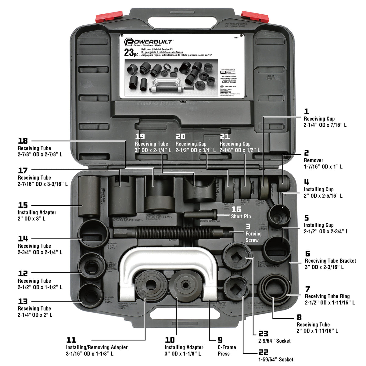 Ball and U Joint Service Set - 23 Piece Tool Kit - Remove and