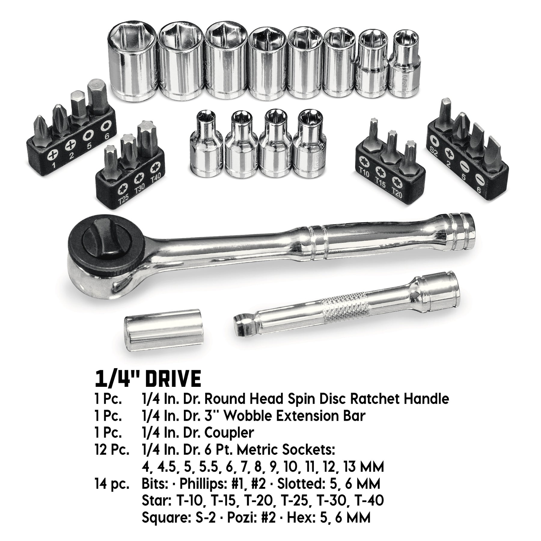 Socket Wrench Set， SAE， 1/4 in. Dr， 13 pc-